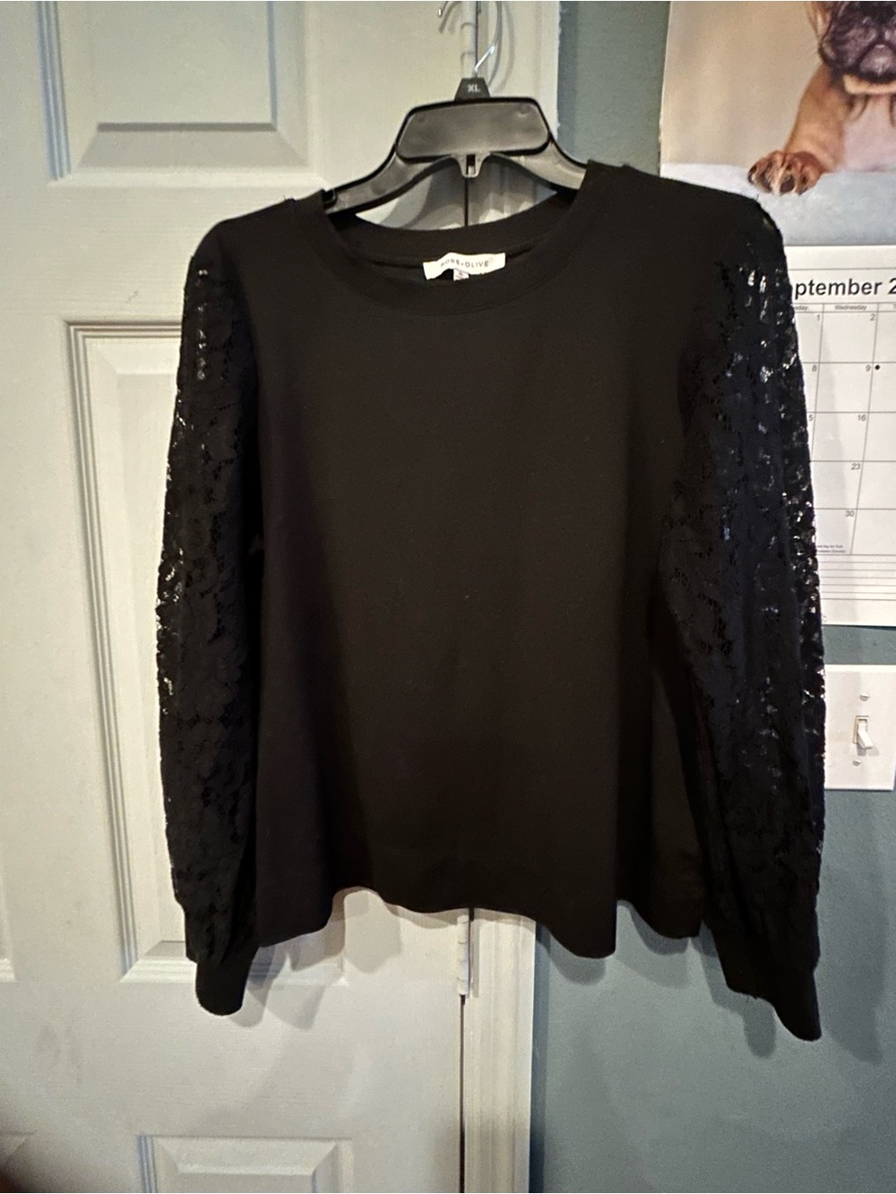 Rose & Olive Women’s Black Lace-Sleeve Sweatshirt Size XL